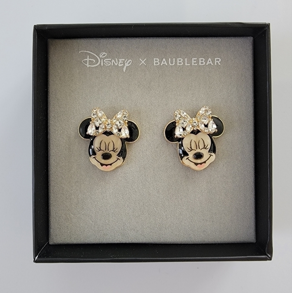 NWT Baublebar Minnie Mouse Stud Earrings with Clear Crystal